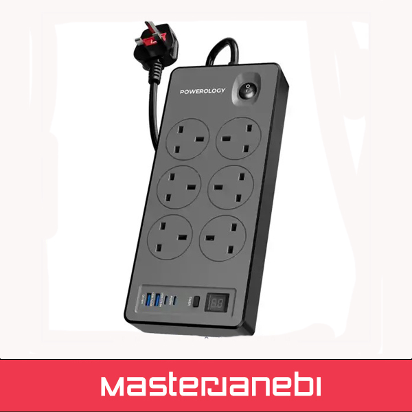 چند راهی برق 6 پورت پاورولوژی Powerology 6AC 2990W Power Strip PWCUQC046BK