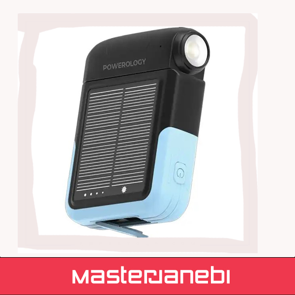 پاوربانک خورشیدی 10000 و چراغ قوه پاورولوژی Powerology Sante Solar Power Bank PPBDS05BK