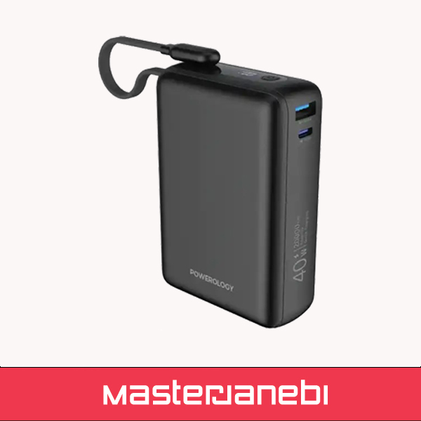پاوربانک 40 وات 20000 با کابل تایپ سی پاورولوژی Powerology Montreal Power Bank PPBAM22BK
