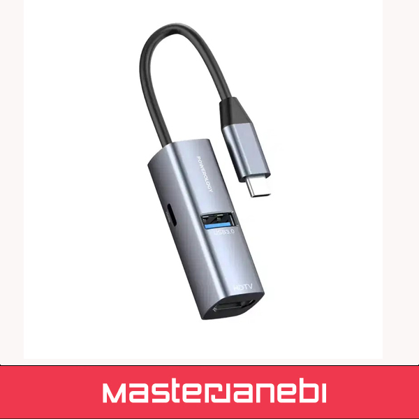 هاب تایپ سی پاورولوژی Powerology Aluminum Mini USB-C Hub PWJT424BK