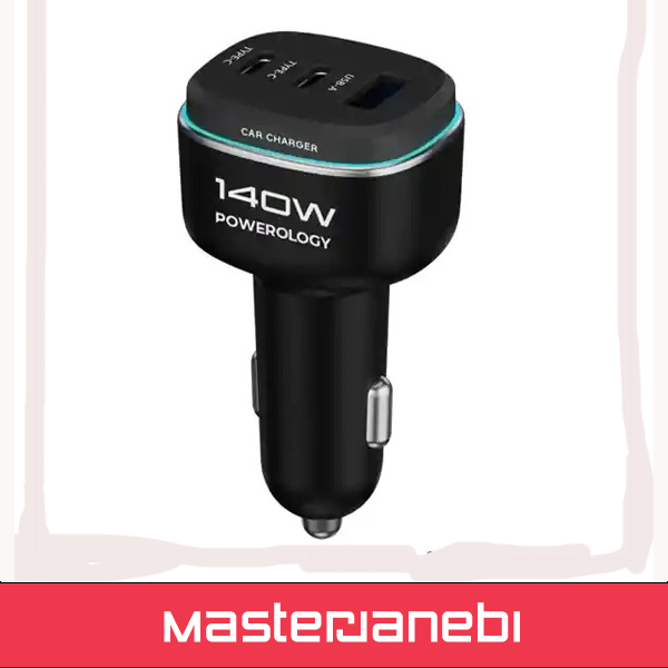 شاژر فندکی 3 پورت 140 وات پاورولوژِی Powerology Car Charger PCCSR025BK