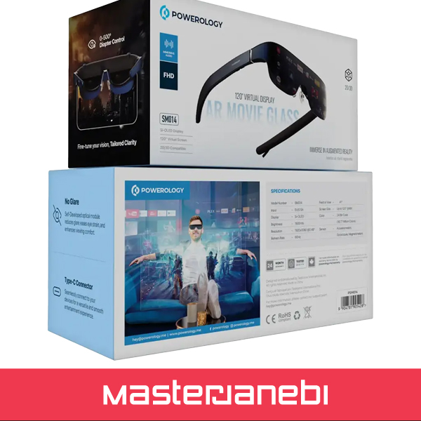عینک 3 بعدی هوشمند پاورولوژی Powerology 2/3D Ultra AR Movie Glass 1080P 120″ PSM014
