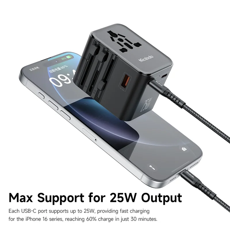 آداپتور شارژ مسافرتی 25 وات مکدودو یا کابل MCDODO CP-3260 Universal Travel Charging Adapter