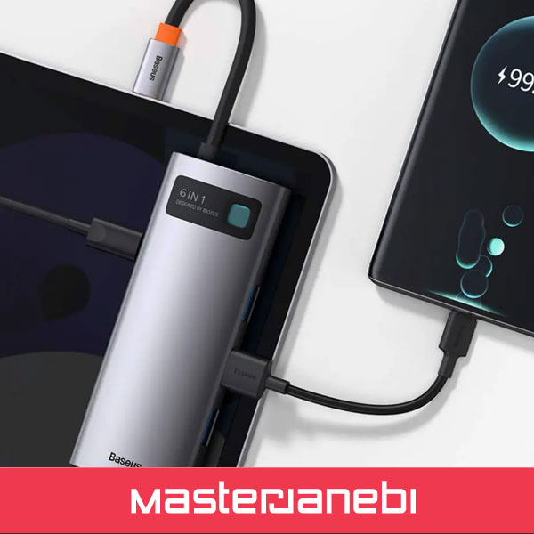 هاب شش پورت بیسوس Baseus Metal Gleam 6 in 1 Multifunctional Type-C HUB CAHUB-CW0G Baseus Metal Gleam 6 in 1 Multifunctional Type-C HUB CAHUB-CW0G