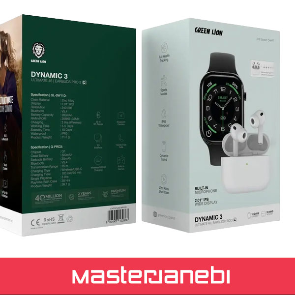 پک ساعت هوشمند و ایرپاد گرین لاین Green Lion Dynamic 3 GNDYN3SWBUD Green Lion Dynamic 3 GNDYN3SWBUD