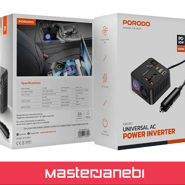 اینورتر برق AC پرودو Porodo 200W Car Power Inverter PD-FWCH057-BK