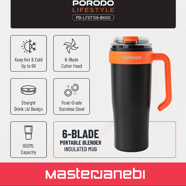مخلوط کن پرودو Porodo Lifestyle 6-Blade Portable Blender PD-LFST159-BKOG Porodo Lifestyle 6-Blade Portable Blender PD-LFST159-BKOG
