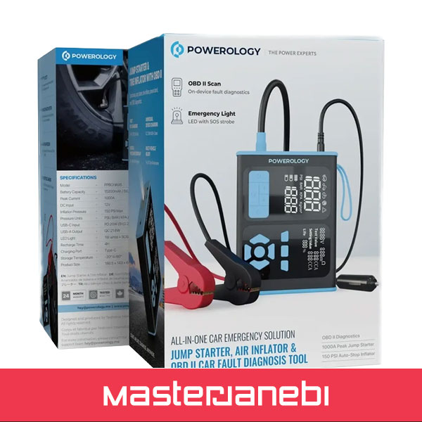 جامپ استارات و پمپ باد پاورولوژی Powerology Power Bank & Jump Starter PPBCHA95BKBU Powerology Power Bank & Jump Starter PPBCHA95BKBU
