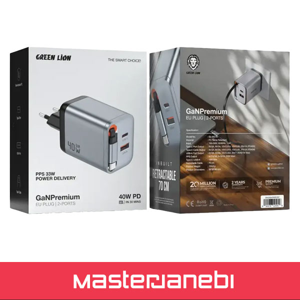 Green Lion GaN Premium EU Plug Wall Charger 40W GNGAN40WEUGY