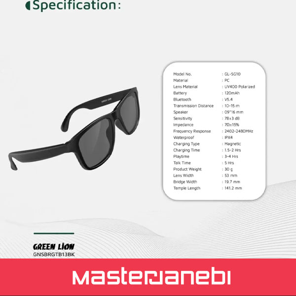 Green Lion Sydney Smart Glasses GNSDNGLSBK