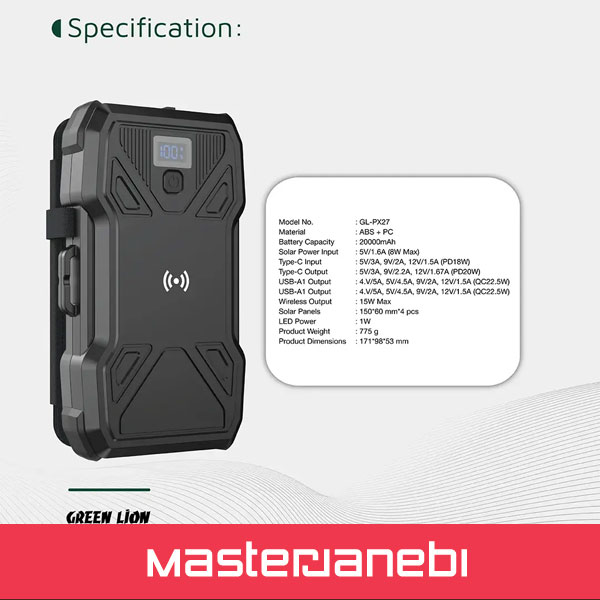 Green Lion Solar 5-Panel Power Bank GNSOL5PN20