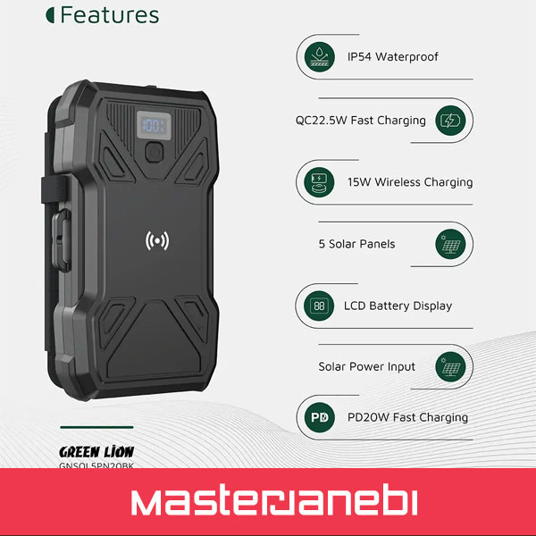 Green Lion Solar 5-Panel Power Bank GNSOL5PN20