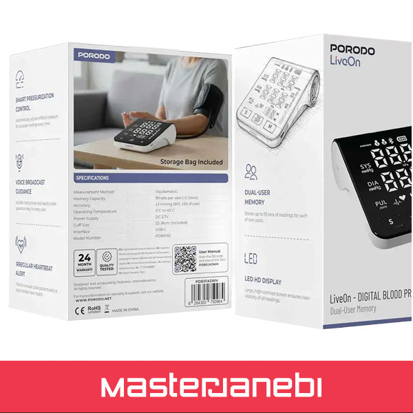 فشارسنج دیجیتال پرودو Porodo Digital Blood Pressure Monitor PDB01A2WH