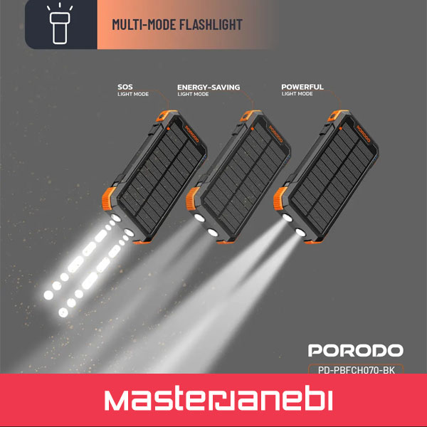 Porodo Power Bank 4-Panel Solar PDPBFCH070BK