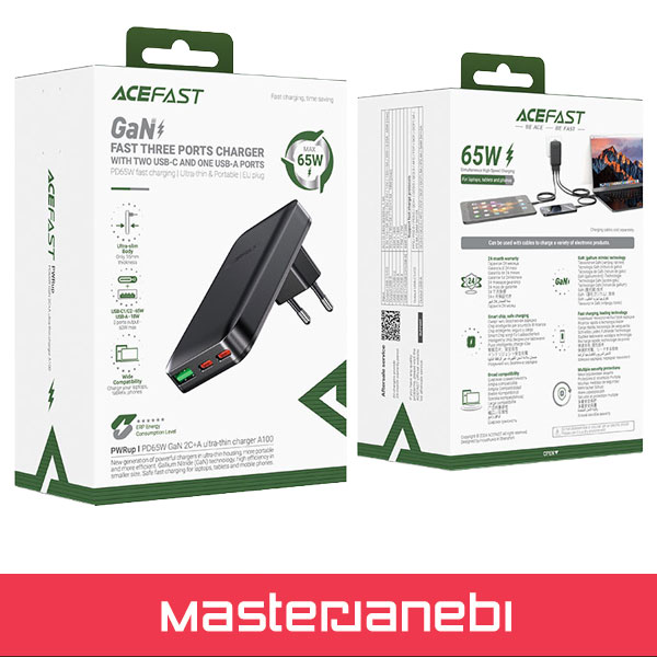 شارژر دیواری ایس فست ACEFAST A100 PD65W GaN Fast Charger توان 65 وات ACEFAST A100