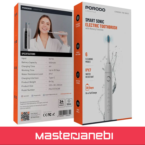 مسواک برقی پرودو PDLFSTXCA8WH Porodo Lifestyle Smart Sonic Electric Toothbrush