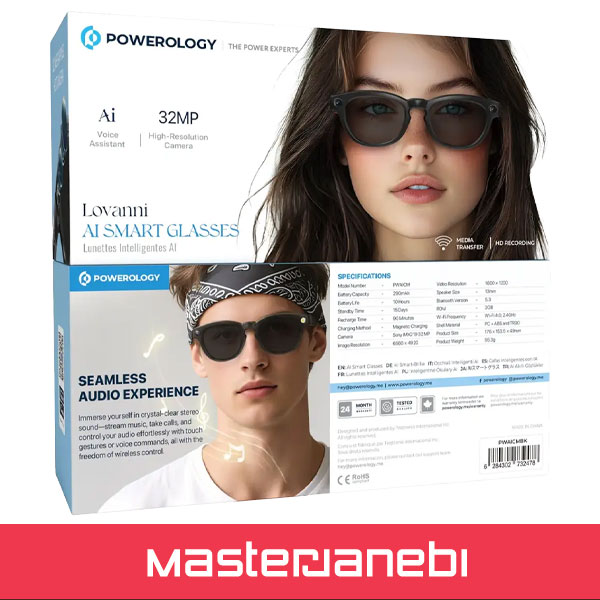 عینک هوشمند دوربیندار پاورولوژی PWAICMBK Powerology Lovanni Ai Smart Glasses PWAICMBK