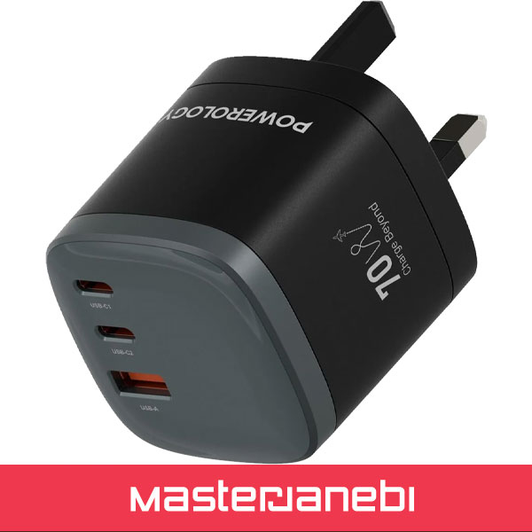 شارژر مسافرتی پاورولوژی PWAT001BK Powerology Mondial 70W GaN III Universal Travel Charger